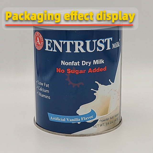 Línea de encartonado y paletizado de latas de leche seca con alimentación automática de cargadores